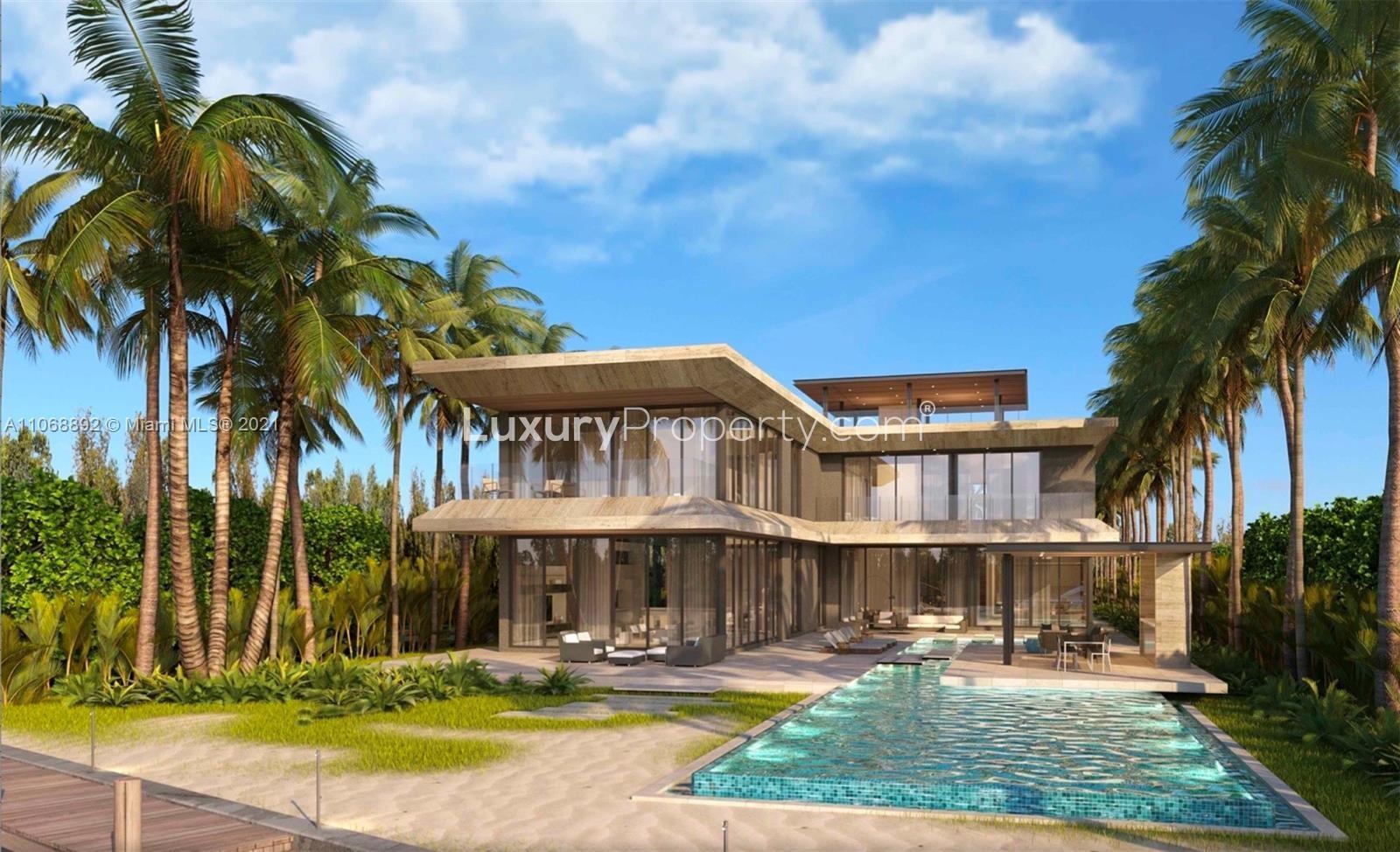 Luxurious Miami Beach villa with modern design, pool, and palm trees for sale